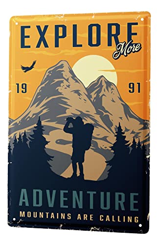 Blechschild Retro - Vintage Metall-Poster für Reise Fans - Erkunden Berge Motiv - 20 x 30 cm Cover