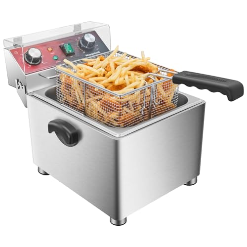Mvegoiuok Electric Deep Fat Fryer With Basket and Lid 1800W Commercial Deep Fish Fryer With Oil Filtration for Home Use and Restaurant 12.7QT Stainless Steels Oil Fryer