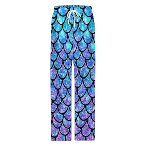 Bagea-Ka Ombre Mermaid Teal Purple Pattern Mens Pajama Pants Lounge Sleep Long Pants with Pocket Loungewear4