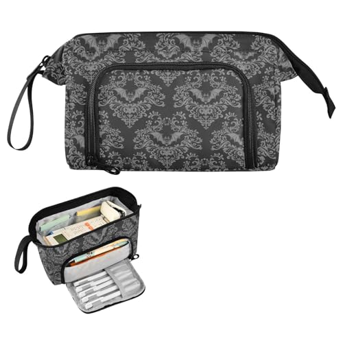 Image of Goth Bats Black Big Capacity Pencil Pen Case Large Pencil Pouch | Portable Multi Compartment Zipper Pencil Bags Stationery Storage for Men Women College Office