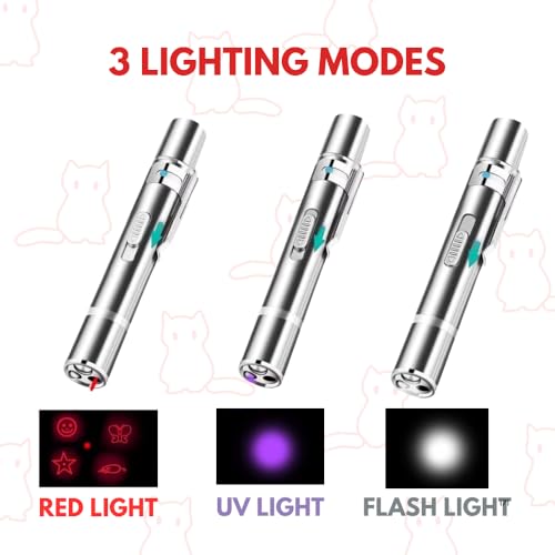 Image of USB Rechargeable Cat Laser Toy - 7-in-1 Interactive Laser Light Pointer - Multi-Pattern Lazer Lights for Cats - Cat Toys Play - Powerful Stimulation Toy with UV Light & Flashlight