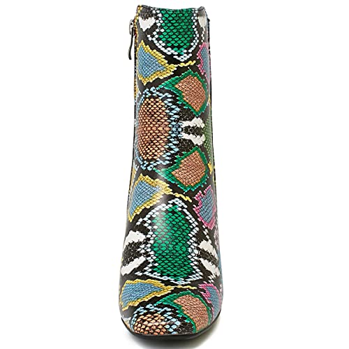 Caradise Womens High Chunky Heeled Boots Zip Up Square Toe Ankle Booties Size 8.5 B(M) Us,Multicoloured Snake #TOP7