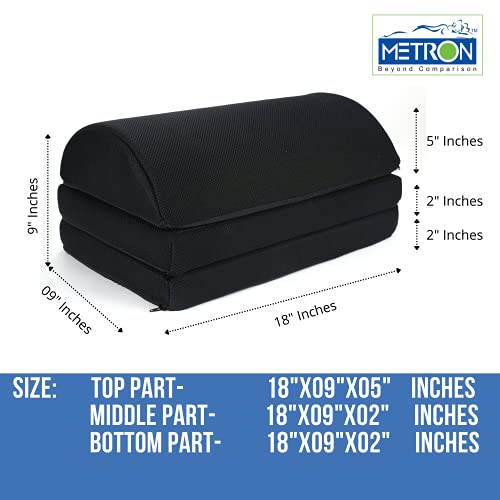 Image of Metron Adjustable Foot Rest for Under Desk - Ergonomic Foot Stool with 3 Height Settings (5 inch, 7 inch, 9 inch) Office Chair Leg Support for Pain Relief & Blood Circulation, Washable Non-Slip Cover