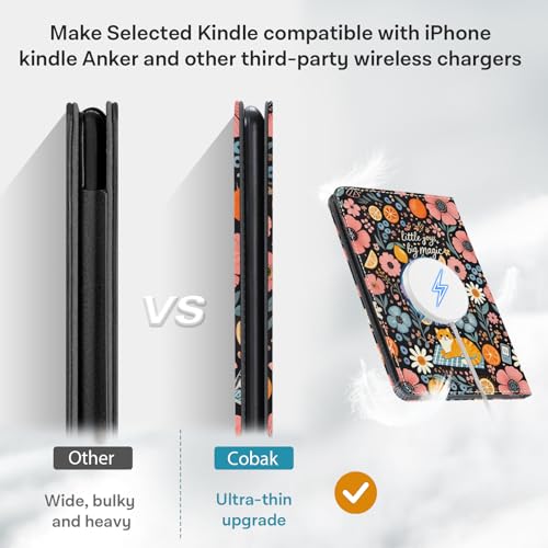 Image of CoBak Stand Case for 7 inch Kindle Paperwhite 12th Gen 2024 and Kindle Colorsoft with Hand Strap - Compatible with iPhone MagSafe, for Samsung /Belkin /Anker Wireless Charging Pads, Durable, Auto Sleep-Gray