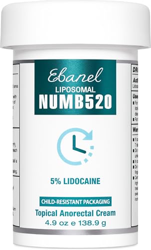 Ebanel 5% Lidocaine Numbing Cream, Pain Relief Burn Itch Cream, Maximum Strength Topical Anesthetic with Allantoin, Vitamin E for Local and Anorectal Uses, Hemorrhoid Treatment, 4.9 Oz