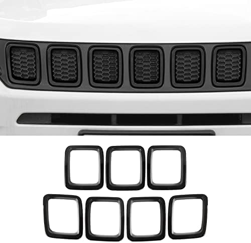 Grill Inserts Grille Cover Frame Trims Kit for Jeep Compass 2017 2018 2019 2020 (Black)