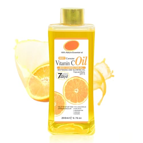 Vitamin C Body Oil for Women-Organic Dry Skin Moisturiser & Corrector Oil Fast Absorbing Non-Greasy Firming Lotion with Hyaluronic Acid Anti-Aging Overnight Repair for Even Tone Spa Quality Body Care