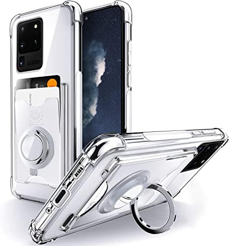 Shields Up Designed for Galaxy S20 Ultra Case, Samsung S20 Ultra Minimalist Wallet Case with Ring Kickstand and Card Holder, Transparent Slim Shockproof TPU Bumper Cover for Galaxy S20 Ultra - Clear