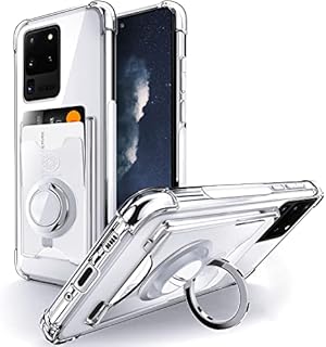 Shields Up Designed for Galaxy S20 Ultra Case, Samsung S20 Ultra Minimalist Wallet Case with Ring Kickstand and Card Holder, Transparent Slim Shockproof TPU Bumper Cover for Galaxy S20 Ultra - Clear