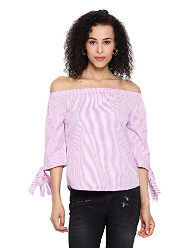 Image of oxolloxo Women's Off-Shoulder Cotton Striped Top