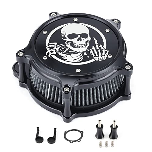 Air Filter Intake Filter System Kit Cnc Cut Air Cleaner Chrome Filter Kit For Twin Cam Evo Dyna Fxr 93-2017 Softail 2000 - 2015 Touring Road King Street Glide1993-2007(Black) #TOP5