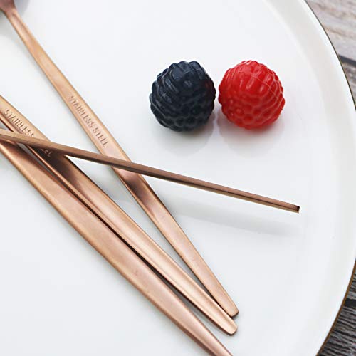 Copper Silverware Set Jashii 40-Piece Flatware Set 304 Stainless Steel Flat Cutlery Set For 8 Matte Kitchen Forks Knife Spoons Set, Satin Finish Tableware Set For Home And Restaurant, Dishwasher Safe #TOP5