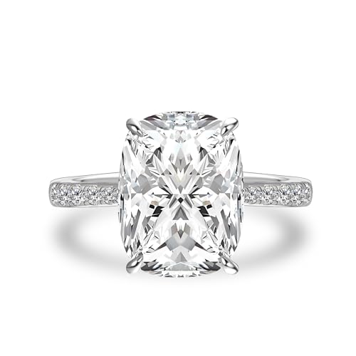 4.5 Carat Cushion Cut Engagement Ring for Women, 925 Sterling Silver AAAAA Cubic Zirconia Promise Ring, Classic Solitaire Anniversary Jewelry Gift