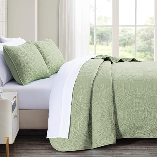 Image of Chezmoi Collection Austin 3-piece Oversized Bedspread Coverlet Set (King, Sage)