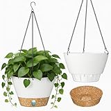 ZMTECH Maceta Colgante de 20 cm Maceta Colgante de 8 Pulgadas con Agujeros de Drenaje Plato para Plantas De Jardín de Casa de Interior Exterior (Blanco, Juego De 2)