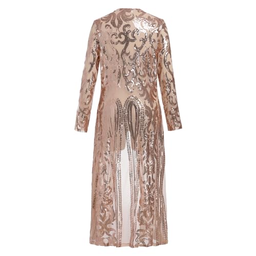 Image of Sparkly Cardigan for Women 1920s Sequin Cardigans Long Sequin Duster Blazer 20s Glitter Open Front Coat Cover Up Dress
