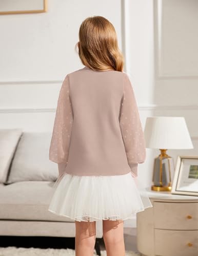 Image of Arshiner Girls Puff Long Sleeve Sweaters Crewneck Lace Polka Dot Casual Knit Tops Pullover Jumper Outwear for Kids