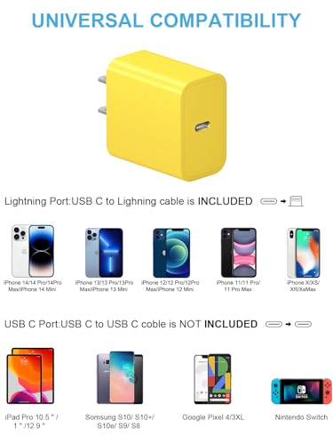 Image of Extra Long 10FT iPhone 14 13 12 Charger Fast Charging 20W PD USB C Wall Charger with Fast Charging Cable Compatible iPhone 14 /13 /12 /11 /Pro /Pro Max /Mini /Xs Max /XR /X, iPad - Yellow