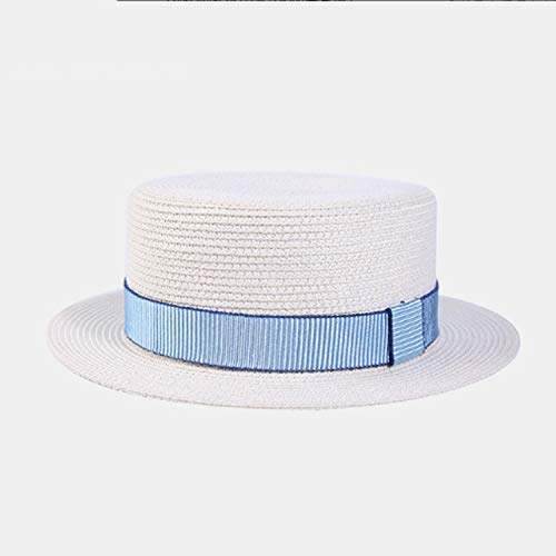 Hat Lady Flat top Xiaoyang top hat Sunscreen Shade Straw hat Beach (Color : White, Size : M)