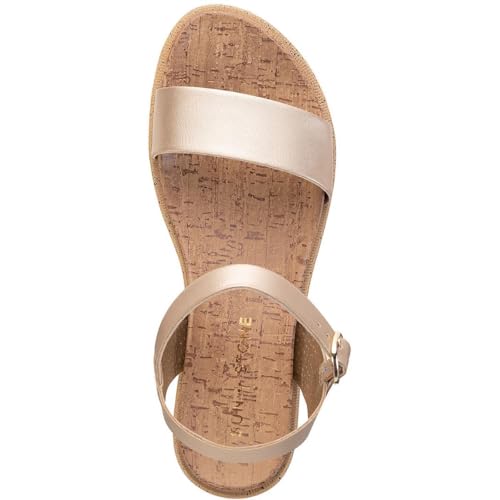SUN STONE Womens Mattie Cork Faux Leather Flats Gold 6.5 Medium (B,M)3
