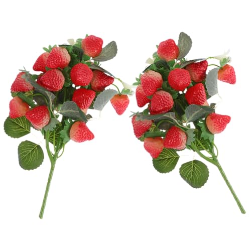 TOYANDONA Lot de 2 Bouquets Artificiels Fraises Rouges et Jaunes, Branches de Fruits Artificiels en PVC pour Décoration Intérieure, Fournitures de Faux Fruits pour Vase, Arrangement Naturel