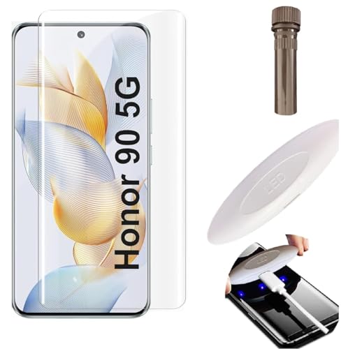 Image of NISHTECH Advanced HD+ Curved UV Tempered Glass Screen Protector Designed for Honor 90 5G || Full Screen Coverage with Easy Installation Kit