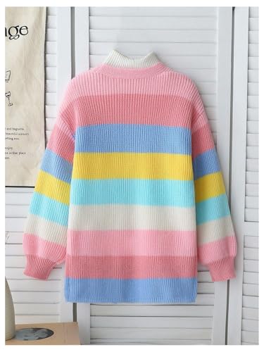 OYOANGLE Girl's Colorful Open Front Long Cardigan Cute Long Sleeve Knit Outerwear Coat2