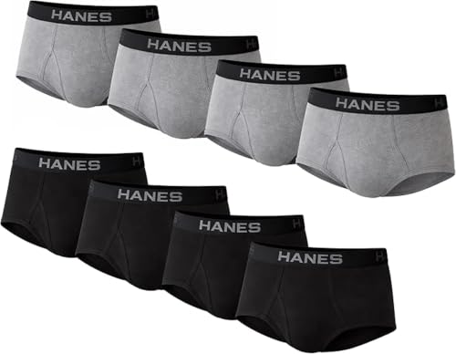 Image of Hanes Men's Underwear Briefs, Cotton Mid Rise Briefs, Covered Waistband, Moisture Wicking, 8-pack - Black /Gray - 8 Pack XX-Large
