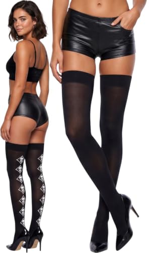 Image of ToBeInStyle Women's Skull Crossbones Skeleton Pirate Symbol Hosiery Tights & Thigh High Stockings