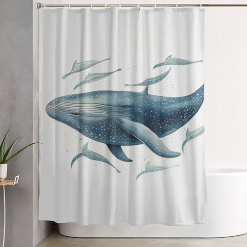 Rideau de douche imperméable fini les flaques d'eau motif baleine - 2