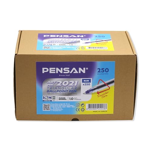 Image of PENSAN Blue Ballpoint Pens,1.0 mm Medium Point, Blue Pens, Ergonomic Triangle Grip, Smooth Writing, 250-Count Pack of Bulk Pens