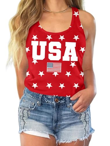 Image of Ithalt Womens American Flag Shirts 4th of July Outfits USA T-Shirt Patriotic Tank Shirt Fourth of July Sleeveless Tops