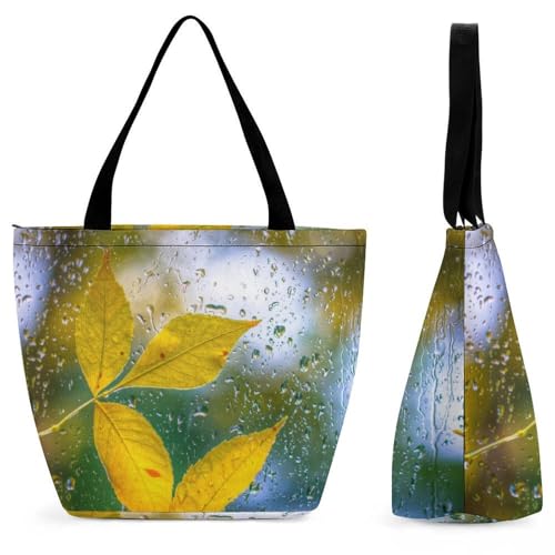 Sac à main pour femme motif gouttes et feuille grand format shopping voyage