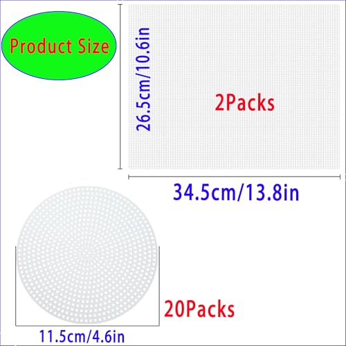Image of 22 Pcs 7 Count Plastic Canvas Sheets, 2pcs (10.6 x 13.8) Inches + 20pcs Circle 4.6 Inch Plastic Mesh, Ideal for Embroidery, Acrylic Yarn Crafting, Knit Crochet Projects