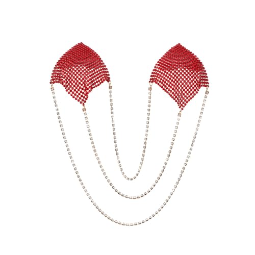Image of ZGMYC Sparkly Rhinestones Metal Chain Nipple Cover with Tassel, Reusable Adhesive Pasties Sexy Bra Body Chain