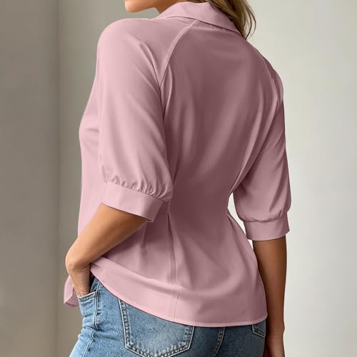 Camiseta de algodón con botones mujer de cuello alto elegante 6