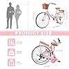 EISYROOD 26Inch Foldable Beach Cruiser Bike for Women, Womens Folding Bike with Basket, 7 Speed Hybird Commute Bicycles with Cushion, V-Brakes, Quick Install for Adults, Womens (Pink) #2