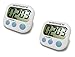 Wrenwane Digital Kitchen Timer (Upgraded), No Frills, Simple Operation, Big Digits, Loud Alarm, Magnetic Backing, Stand, White (Pack of 2)