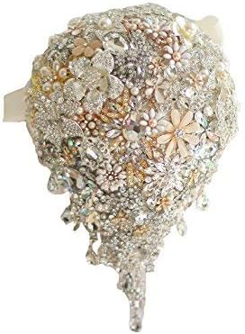 Champagne gold Wedding bridal brooches bouquet, Water droplets bride's bouquet, Pearl crystal teardrop brooch bouquet decor