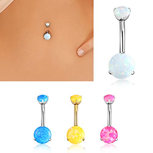 Cicimoto Belly Button Rings, 14G Opal Surgical Steel Navel Belly Ring, Natural Stone Belly Bars Dangle Barbell Stud Belly Piercing Jewelry For Women Girls, Gold #TOP2