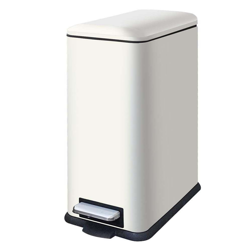Mülleimer Küche, Schmaler Abfalleimer mit Deckel, Weiß Mülleimer | 30 Liter, Edelstahl Küchenmülleime, Küchenmülleimer mit Softclose-Deckel, Inneneimer, Treteimer für Küche,Wohnzimmer und Büro