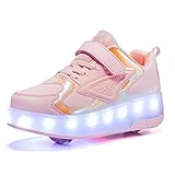  Zapatos con Ruedas para Niña y Niños LED Luces Luminosas Zapatillas con Ruedas USB Carga Automática Rueda Patines Aire Libre y Deporte Gimnasia Running Zapatos de Skateboard