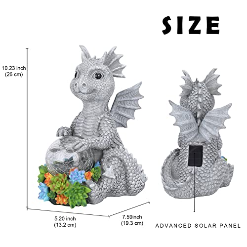 Ovewios Garden Dragon Statue Outdoor Decor, Large Dragon Figurine With Solar Crackle Globe Light Yard Art Decoration Resin Ornament For Indoor Home Outdoor Patio Lawn Gift #TOP4