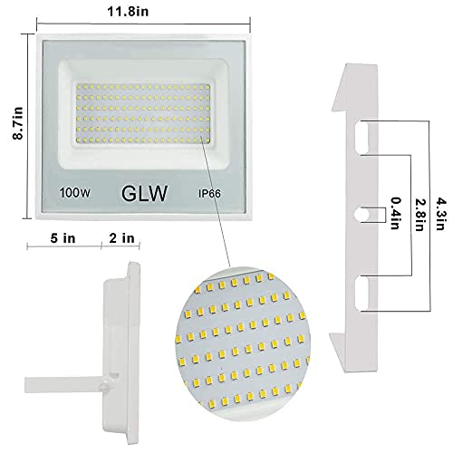 Glw 3 Pack 100W Led Flood Light Outdoor, 10000Lm Outside Floodlights Ip66, Waterproof Exterior Security Lights, 6000K Daylight White Super Bright Lighting For Playground Yard Stadium Lawn Ball Park #TOP6