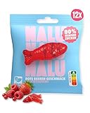 NALU Fruchtgummis | bis 90% weniger Zucker als herkömmliche Fruchtgummi | Low Carb Gummibärchen ohne Zucker Zusatz | Fast zuckerfrei | kalorienarme Low Calorie Süßigkeiten (Rote Beeren Fisch (vegan))