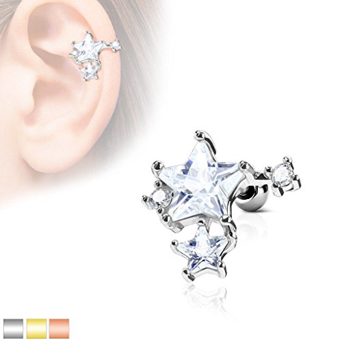 Lobal Domination 1 Piece Cz Gem Star Cluster Surgical Steel Tragus Cartilage Barbell Ring - 16G Body Jewelry (Gold) #TOP1