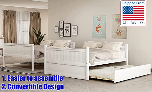 LONCQKAYS Latest Upgrade and Stronger Bunk Bed Full Over Full with Trundle, Thickened Safer Solid Wood Full Over Full Size Bunk Bed Frame Bunkbeds, Convertible Design (Faster Assembly) (White) - Image 4