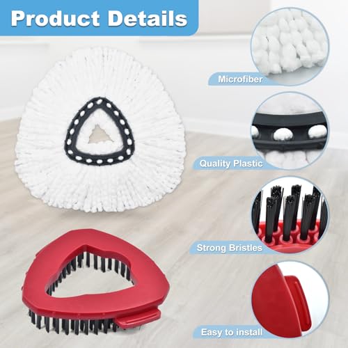 Spin Mop Heads Replacement, Mop Replace Head for Ocedar Easy Wring 1 Tank System, Include 2 Pack Microfiber Spin Mop Refills Easy Cleaning, Machine Washable, and 2 Pack Scrubber Mop Head