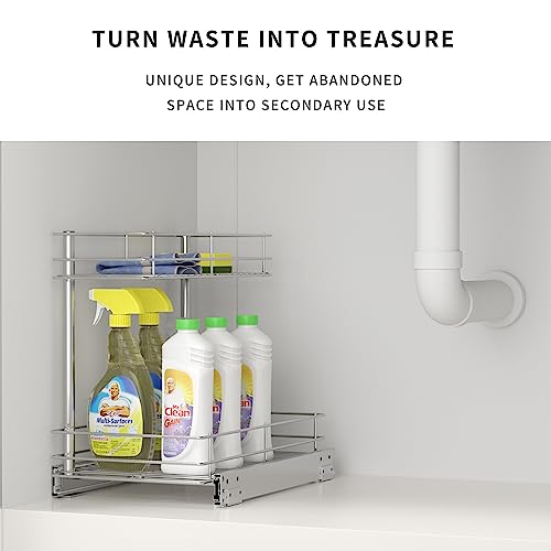 Coralov Undersink Pull Out Cabinet Organizer, 9 Inch Under Sink Slide Out Storage Shelf With 2 Tier Sliding Wire Drawer #TOP4