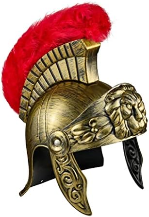 Adult Roman Helmet,Greek Warrior Fighter Costume Helmets with Red Feather Plume,Costume Legion Helmet,Roman Spartans Helmets for Halloween Cosplay
